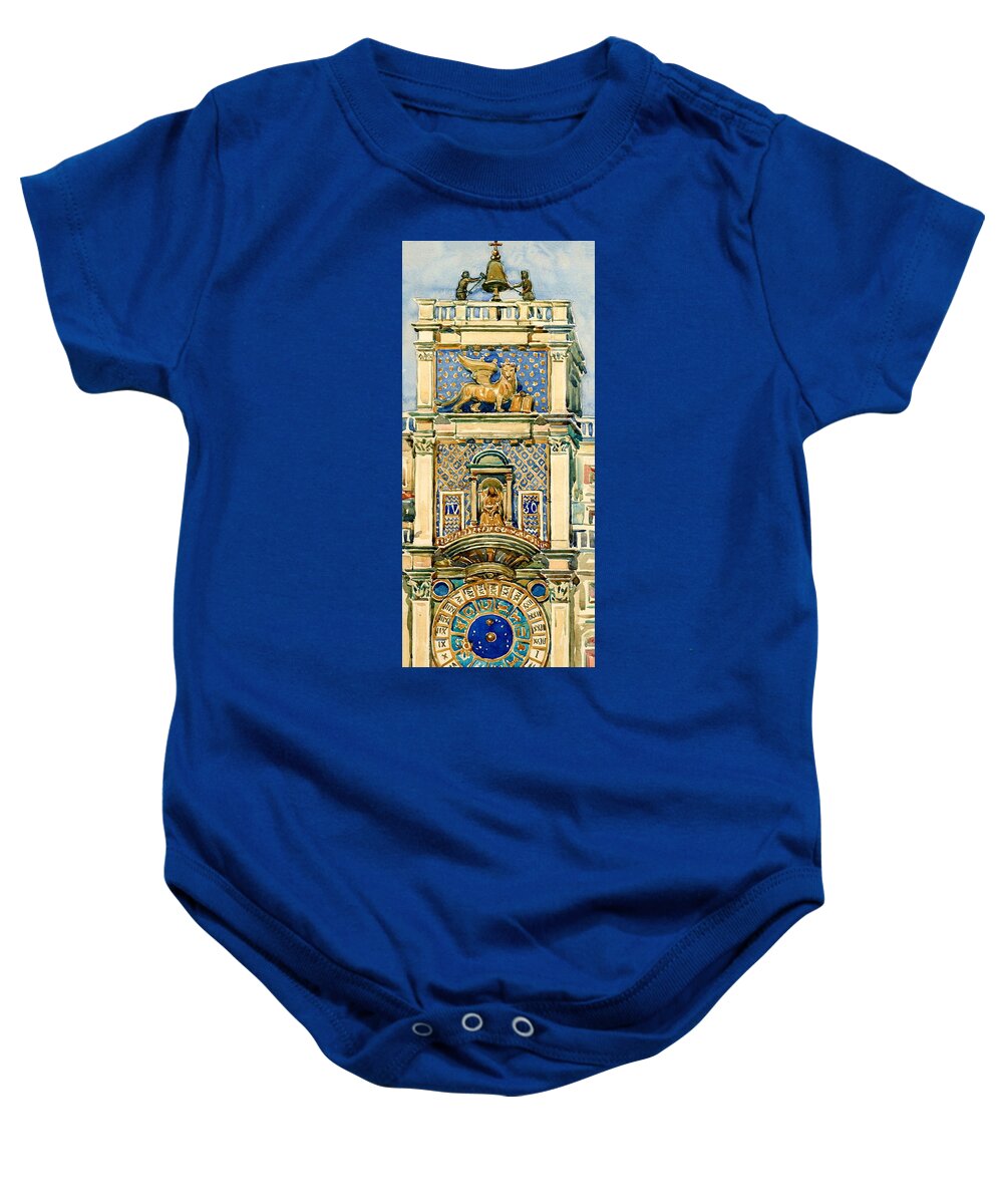 Clock Tower Baby Onesie featuring the painting Clock Tower, Saint Mark Square, Venice by Maurice Prendergast