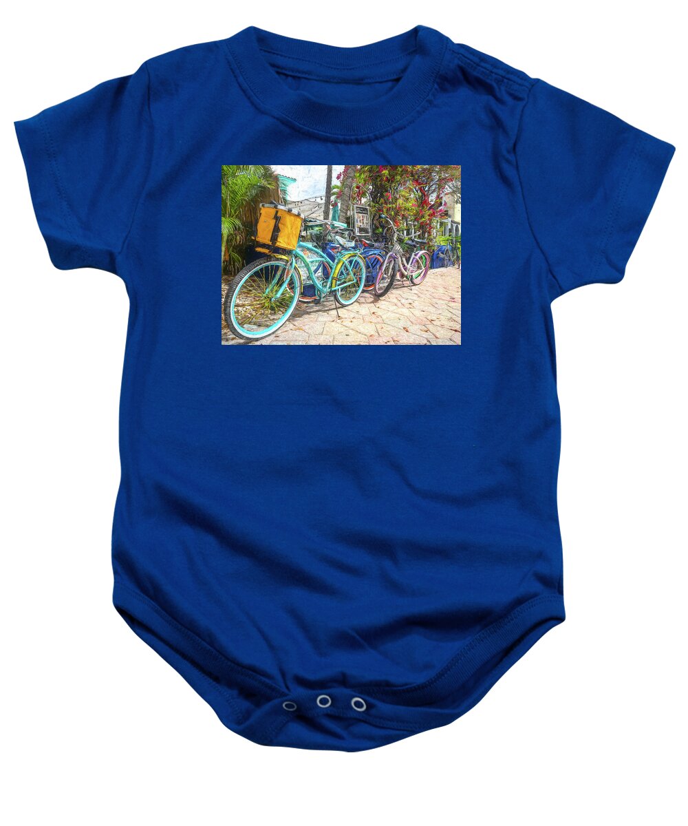Florida Baby Onesie featuring the photograph Bicycles at the Bakery Painting by Debra and Dave Vanderlaan