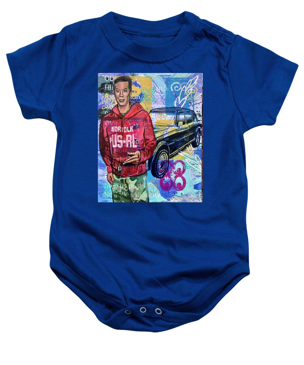  Baby Onesie featuring the painting Black Cadillac Seville by Clayton Singleton