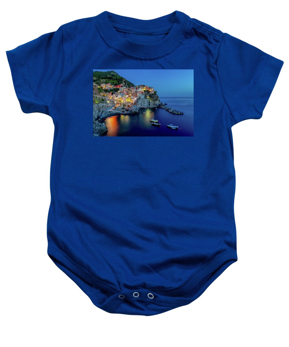Cinque Terre Baby Onesie featuring the photograph Blue Hour Manarola by David Downs