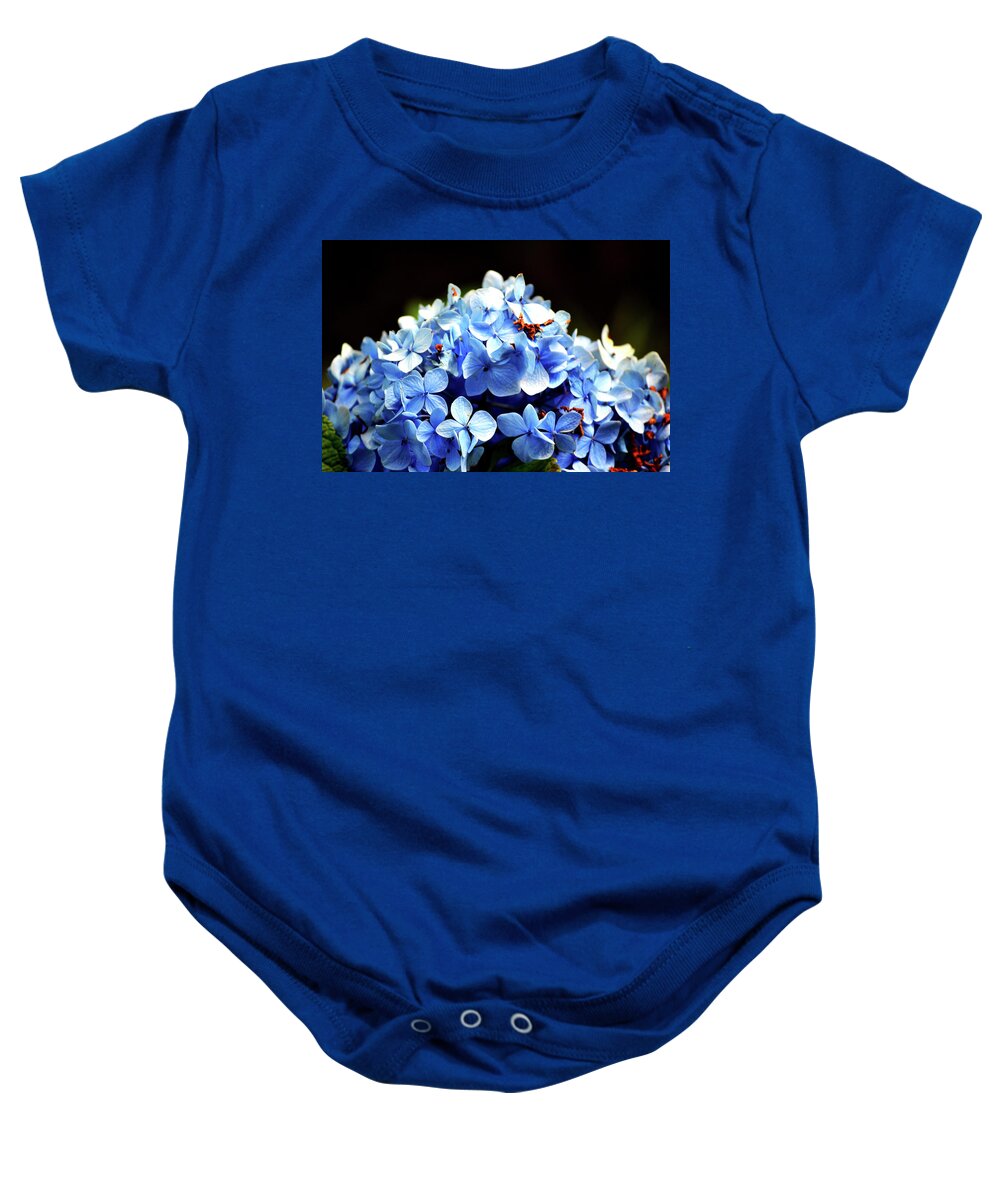 Flower Baby Onesie featuring the photograph Blue Hydrangea by Katy Hawk