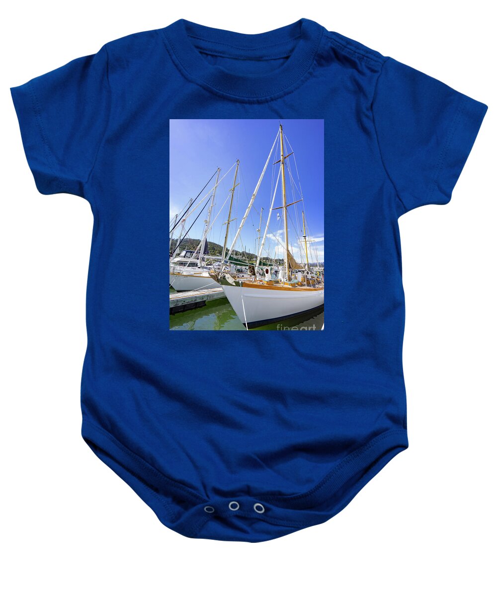 Wingsdomain Baby Onesie featuring the photograph Boats at the Sausalito Harbor Docks in Sausalito California DSC7097 by Wingsdomain Art and Photography