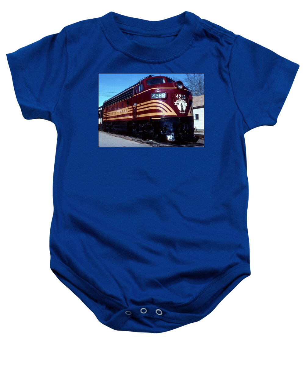  Baby Onesie featuring the photograph Boston and Maine Railroad Locomotive, Conway, New Hampshire, 199 by A Macarthur Gurmankin