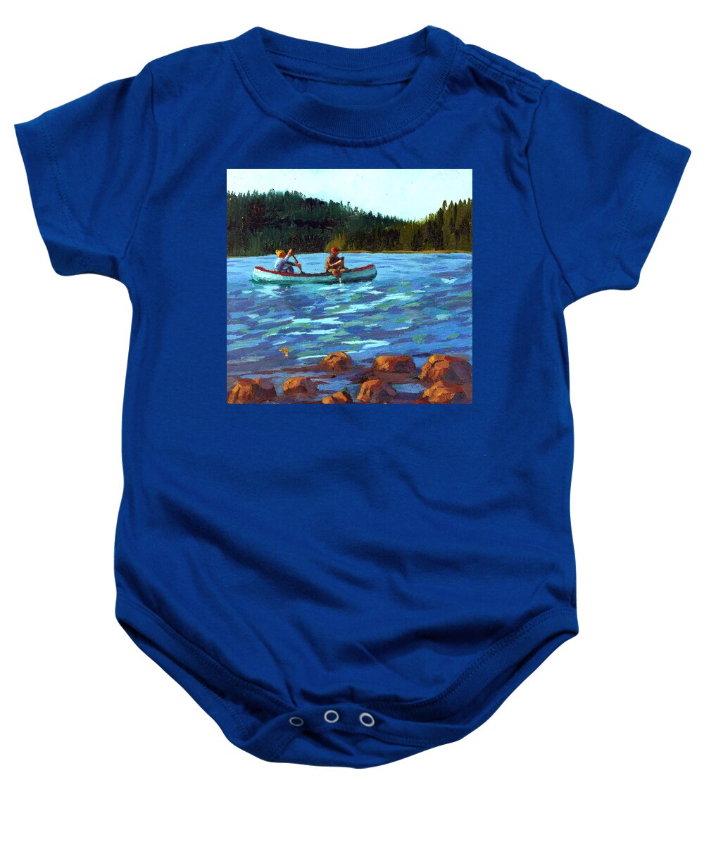 Canoe Baby Onesie featuring the painting Canoers by Alice Leggett