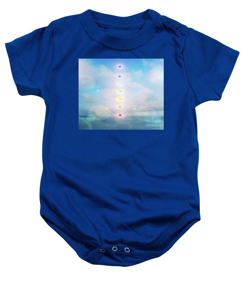 Ancient Baby Onesie featuring the digital art Chakra colors and spirit which manifest spiritual being by Timothy OLeary