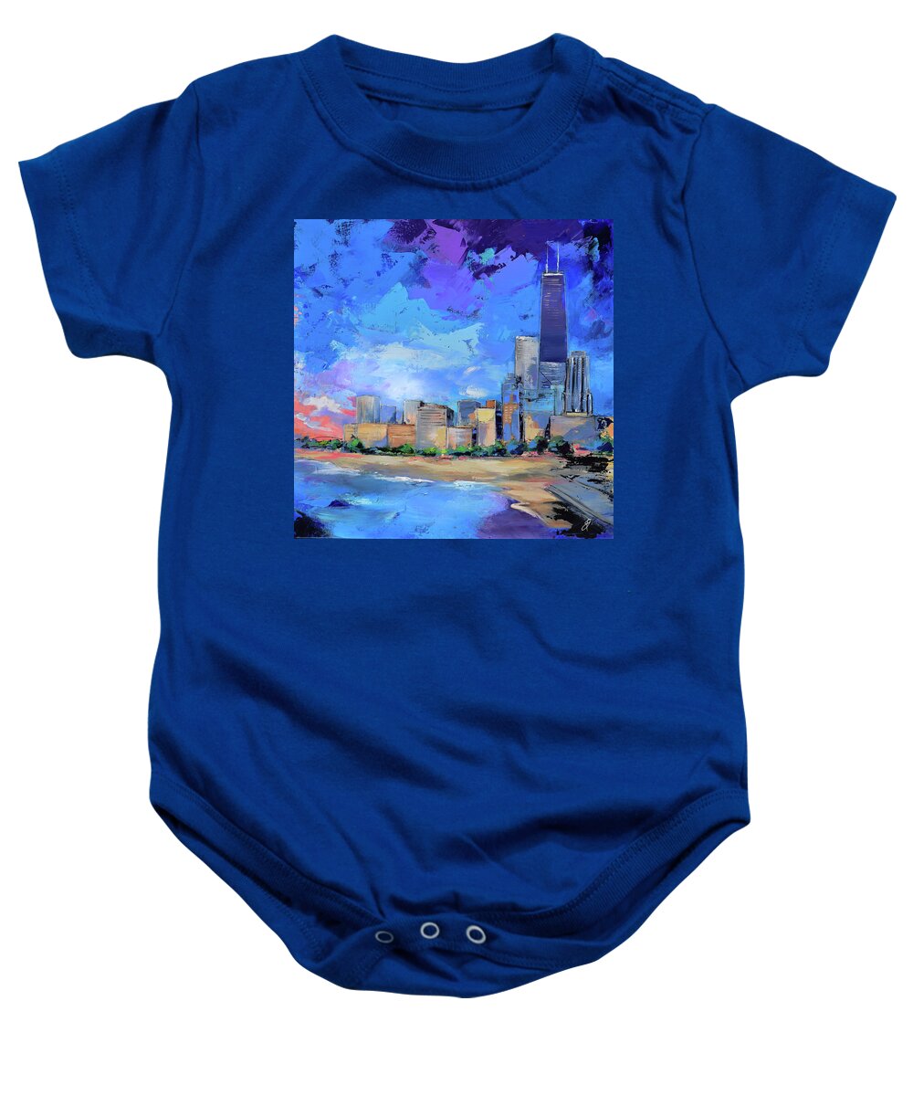 Chicago Baby Onesie featuring the painting Chicago Oak Street Beach by Elise Palmigiani
