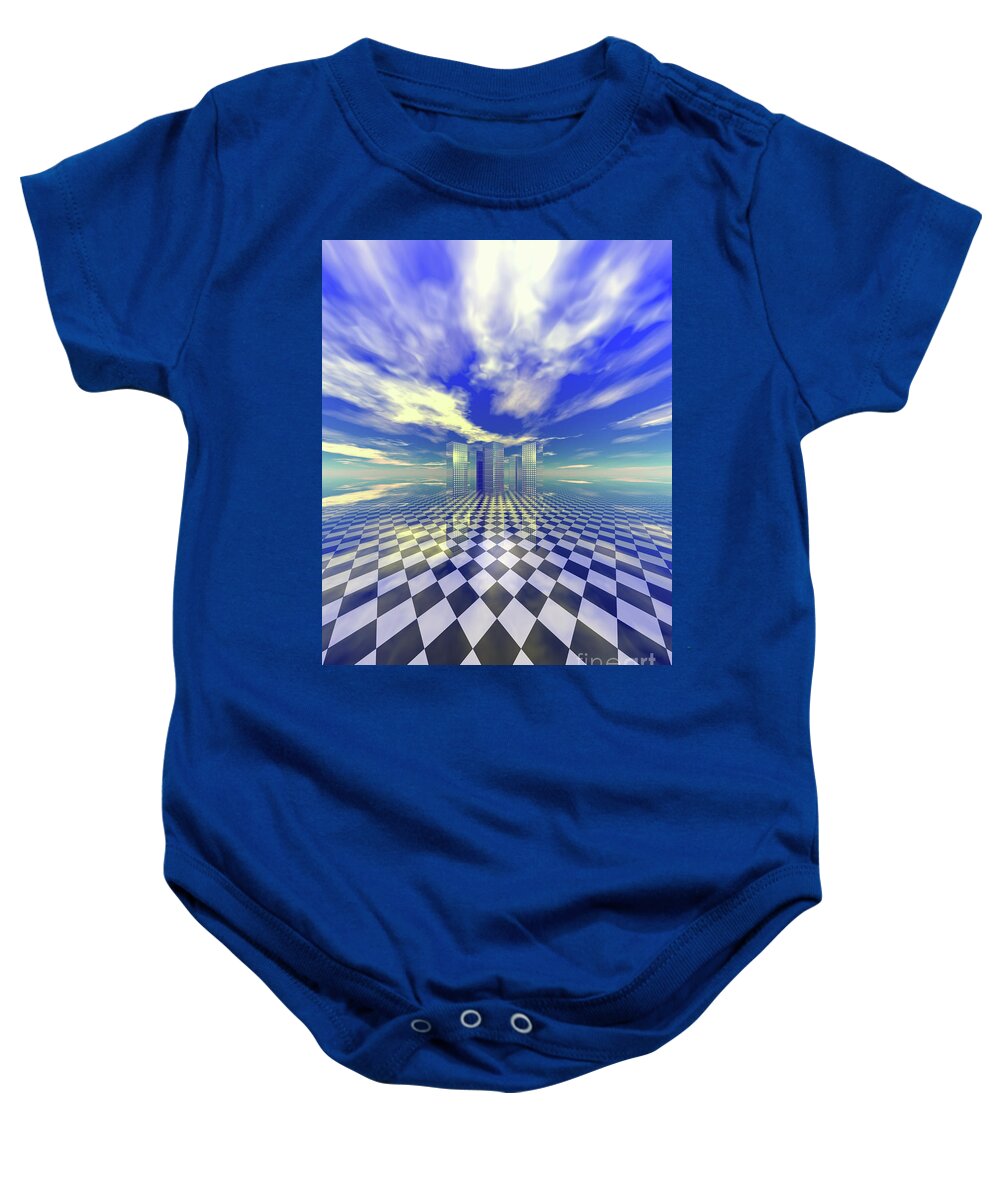 Digital Art Baby Onesie featuring the digital art City in the Clouds by Phil Perkins