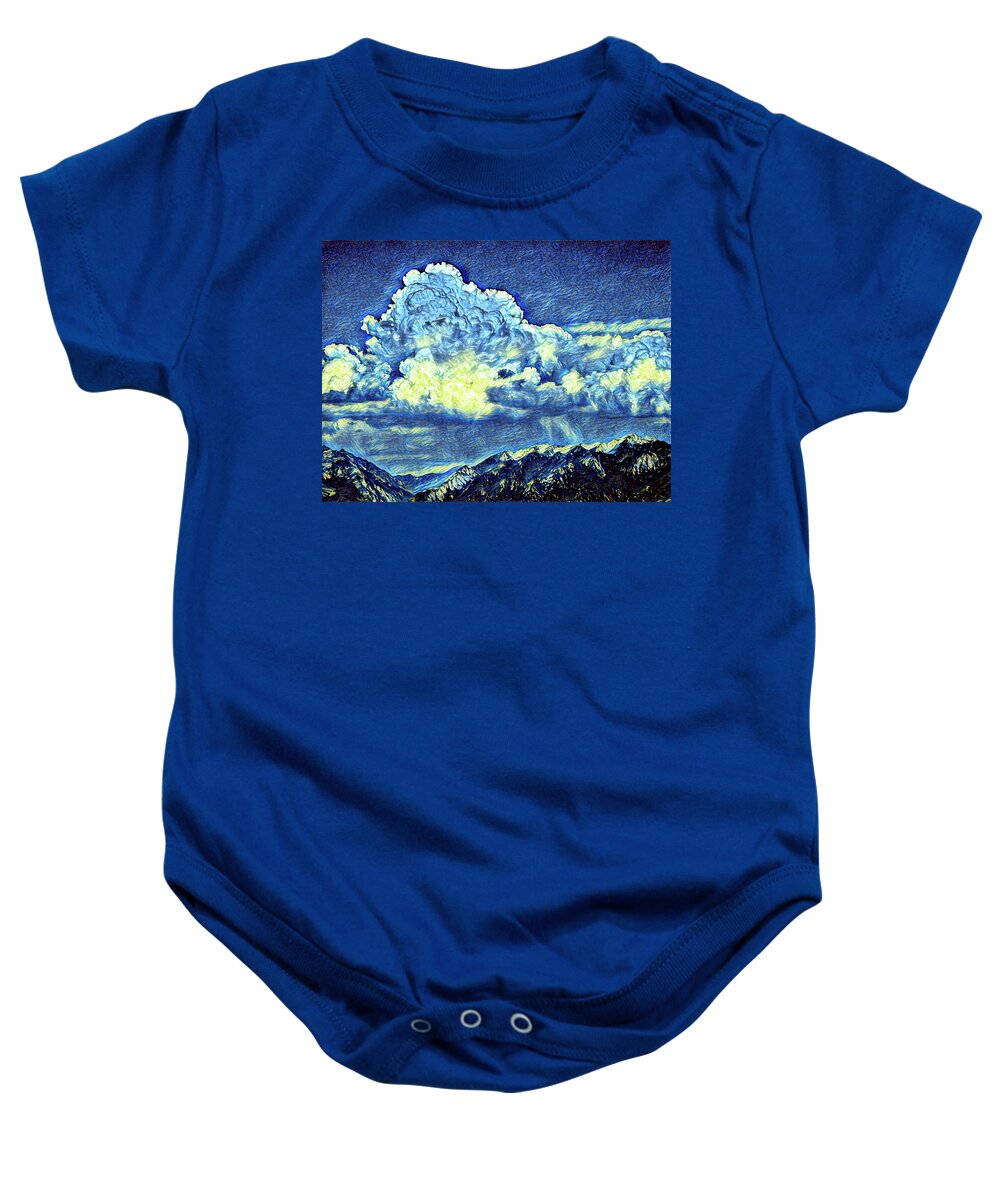 Cloud Baby Onesie featuring the photograph Clouds Rolling Over the Wasatch Mountains Van Gogh by DK Digital
