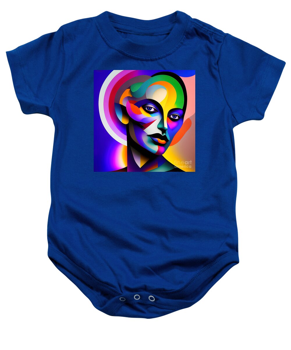 Portrait Baby Onesie featuring the digital art Colourful Abstract Portrait - 12 by Philip Preston