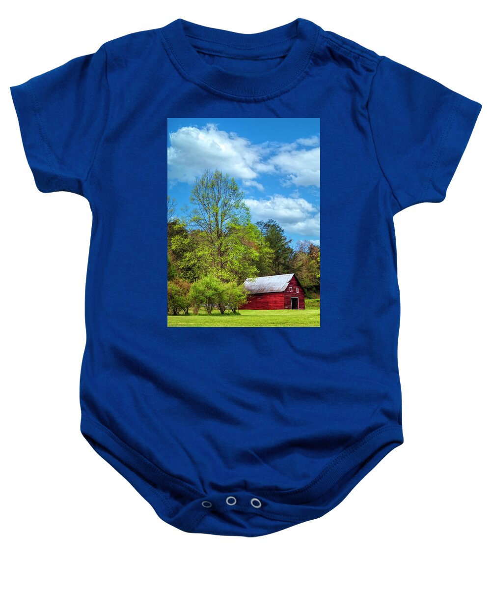 Barns Baby Onesie featuring the photograph Country Barn in the Pastures by Debra and Dave Vanderlaan