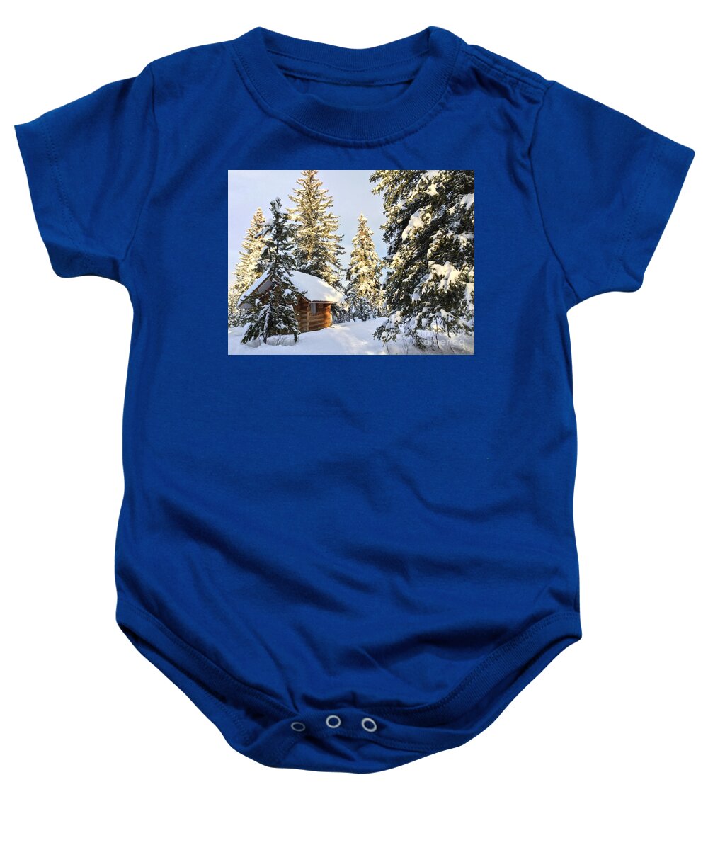 Cozy Cabin Baby Onesie featuring the photograph Cozy Cabin by Nicola Finch
