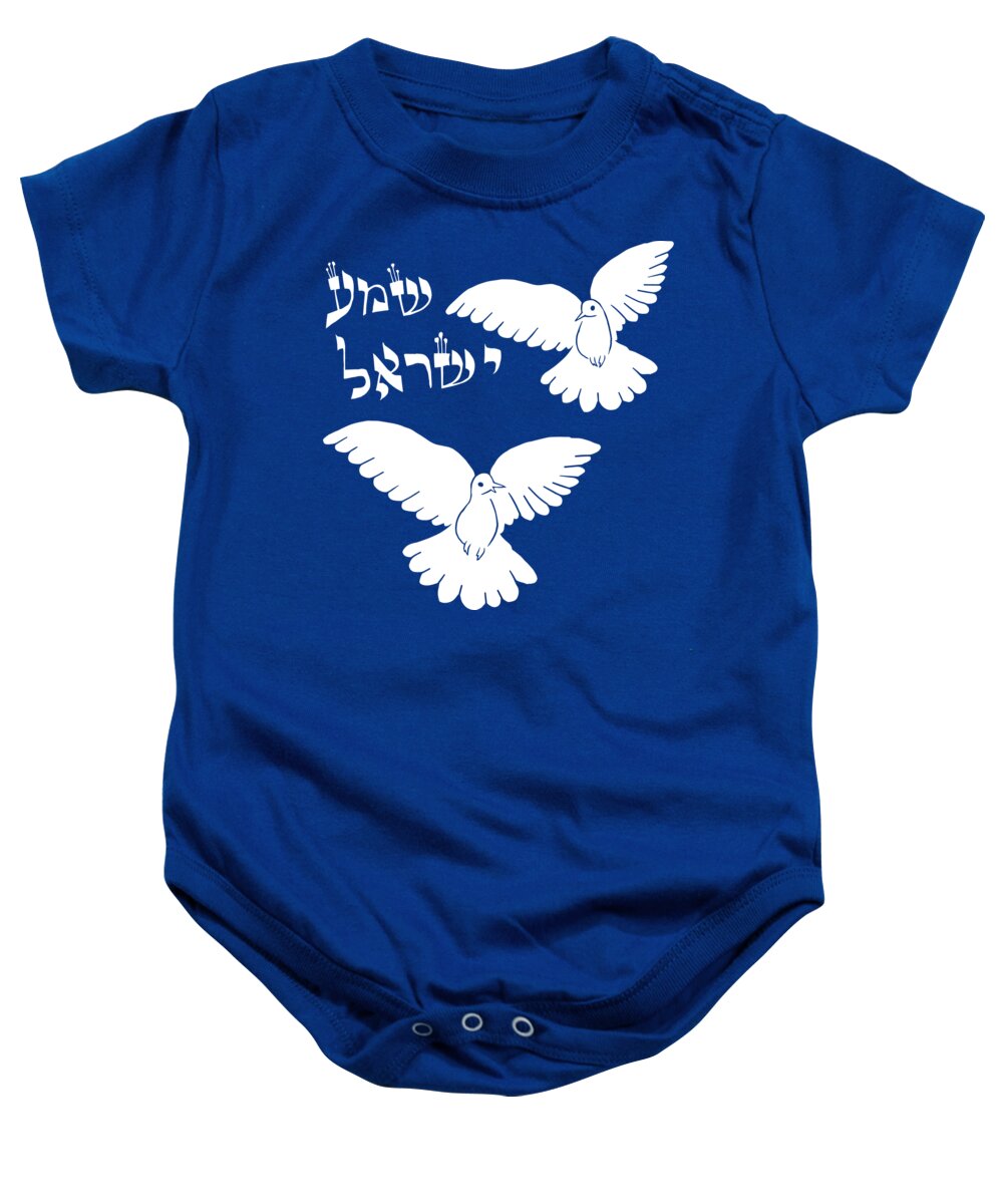 Doves Baby Onesie featuring the painting Doves White by Yom Tov Blumenthal
