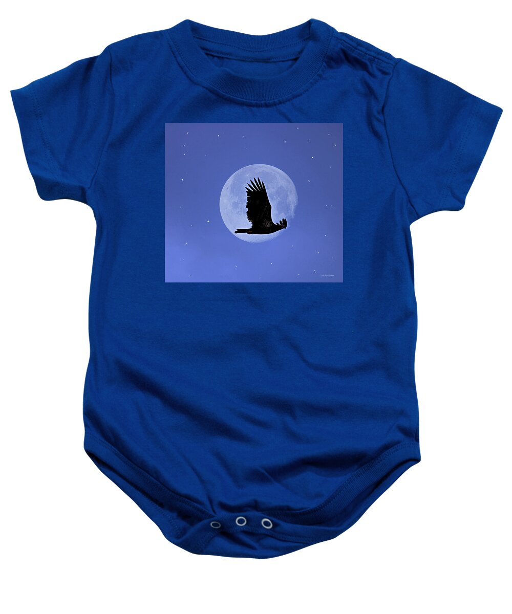 Eagle Baby Onesie featuring the photograph Eagle Across the Moon by Mary Walchuck