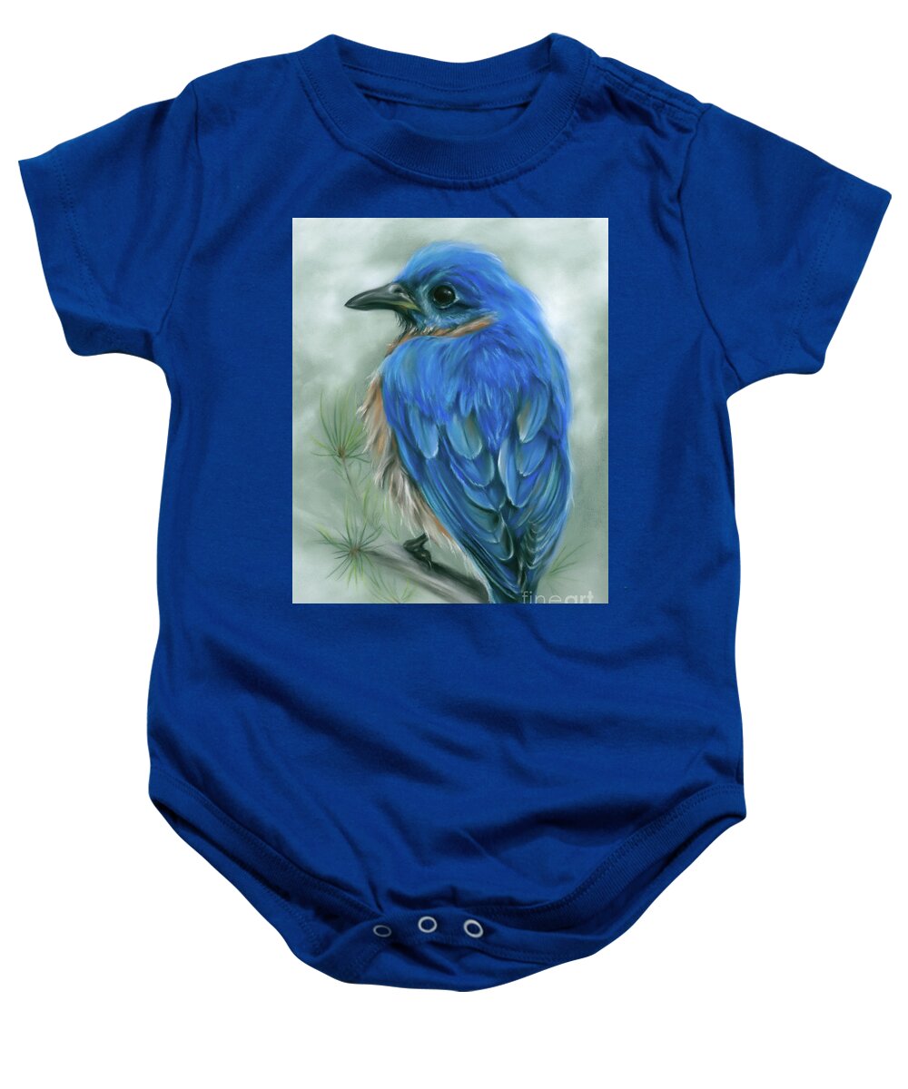 Bird Baby Onesie featuring the painting Eastern Bluebird on a Pine Branch by MM Anderson