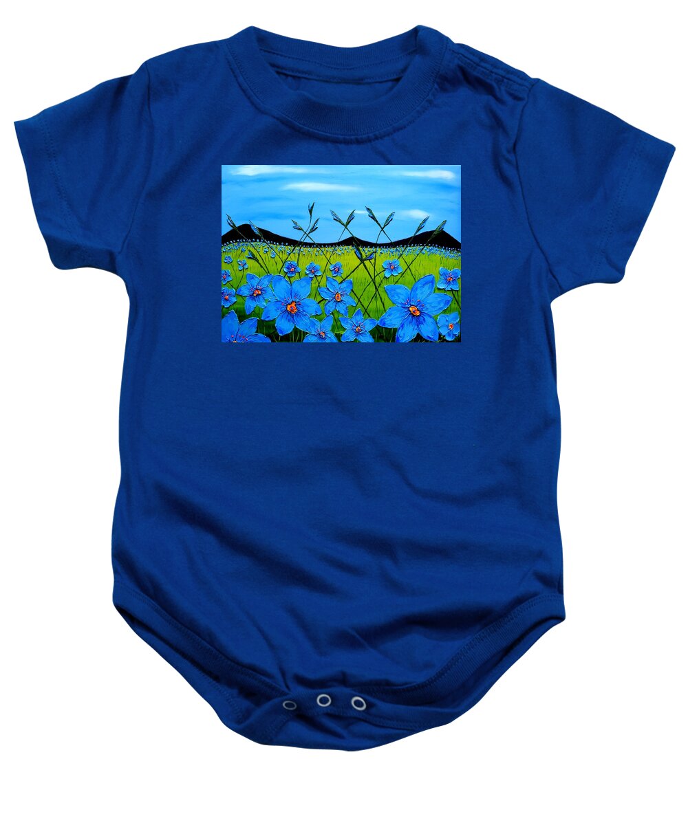 Wildflowers Baby Onesie featuring the painting Field Of Blue Flax Flowers #4 by James Dunbar