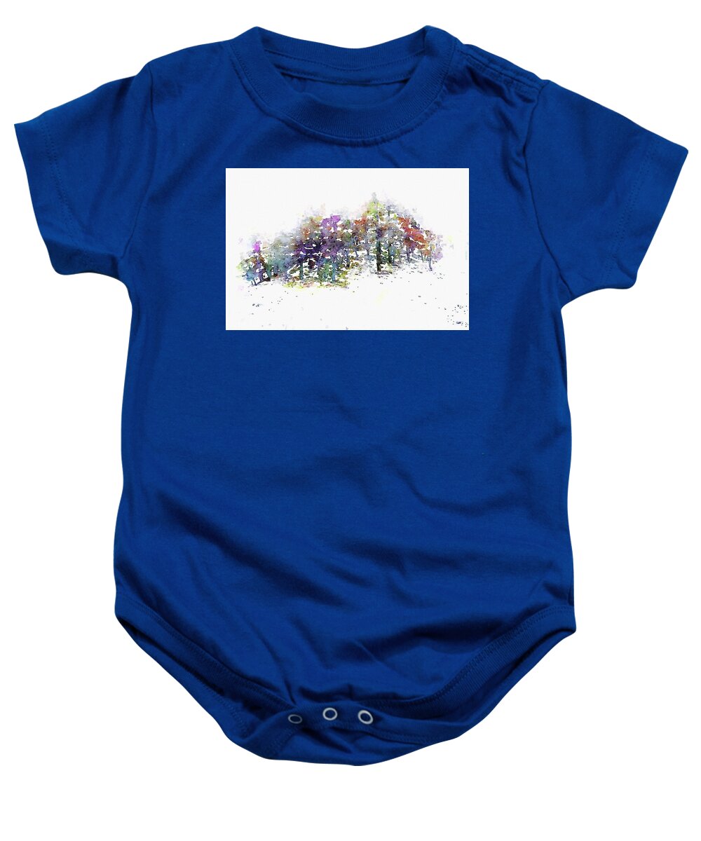 First Snow Baby Onesie featuring the painting First Snow by Susan Maxwell Schmidt
