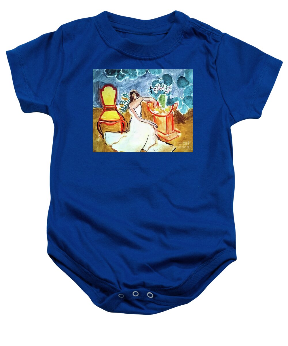 Girl Baby Onesie featuring the painting Girl in a White Dress by Henri Matisse 1941 by Henri Matisse