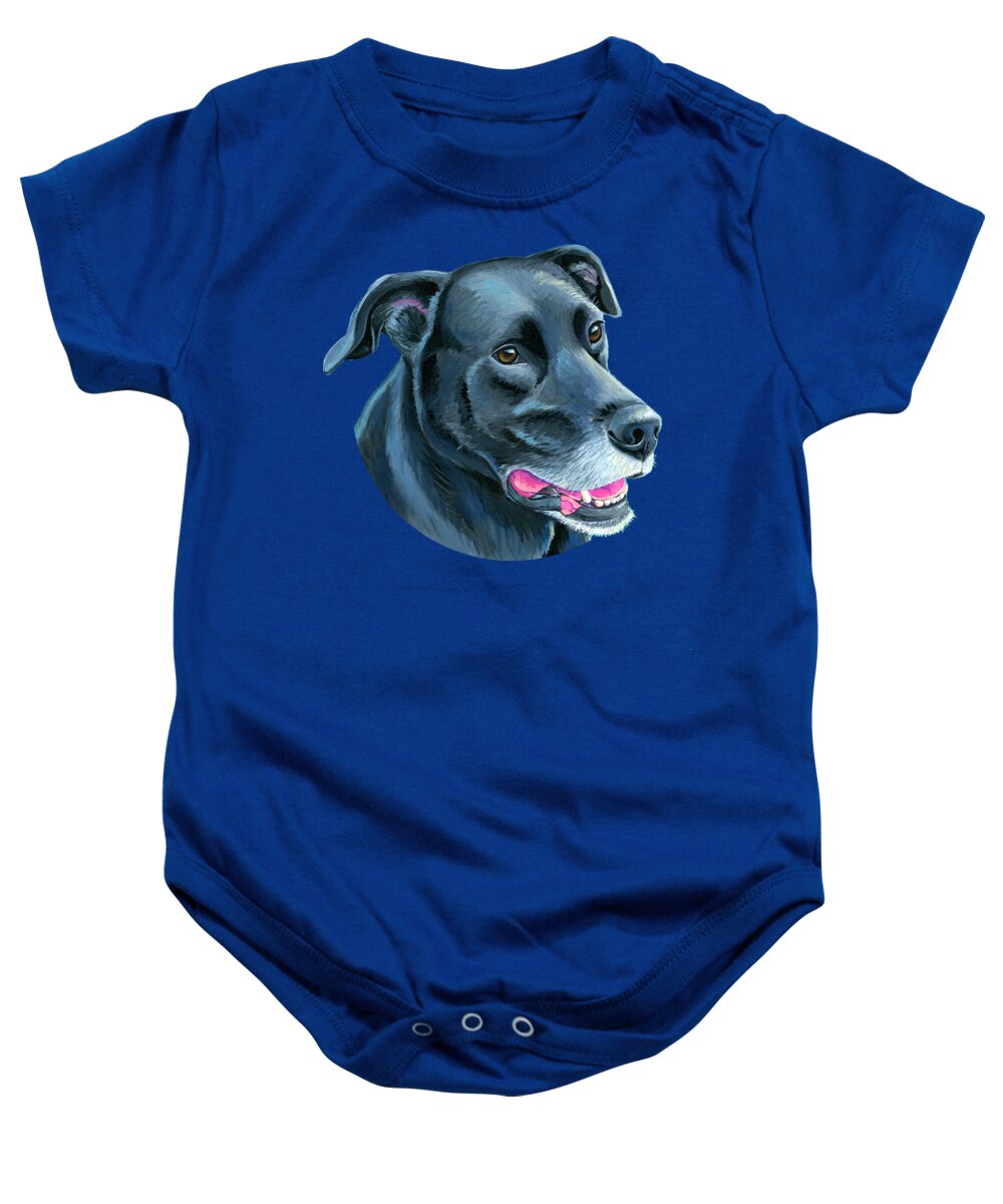 Dog Baby Onesie featuring the painting Goose the Black Lab Mix by Rebecca Wang