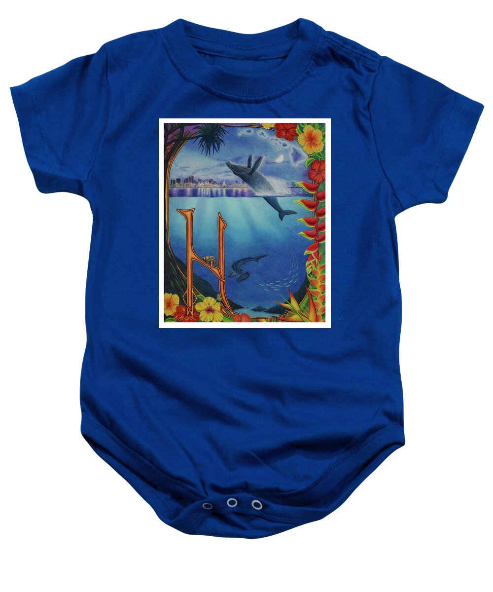 Kim Mcclinton Baby Onesie featuring the drawing H is for Hawaii by Kim McClinton