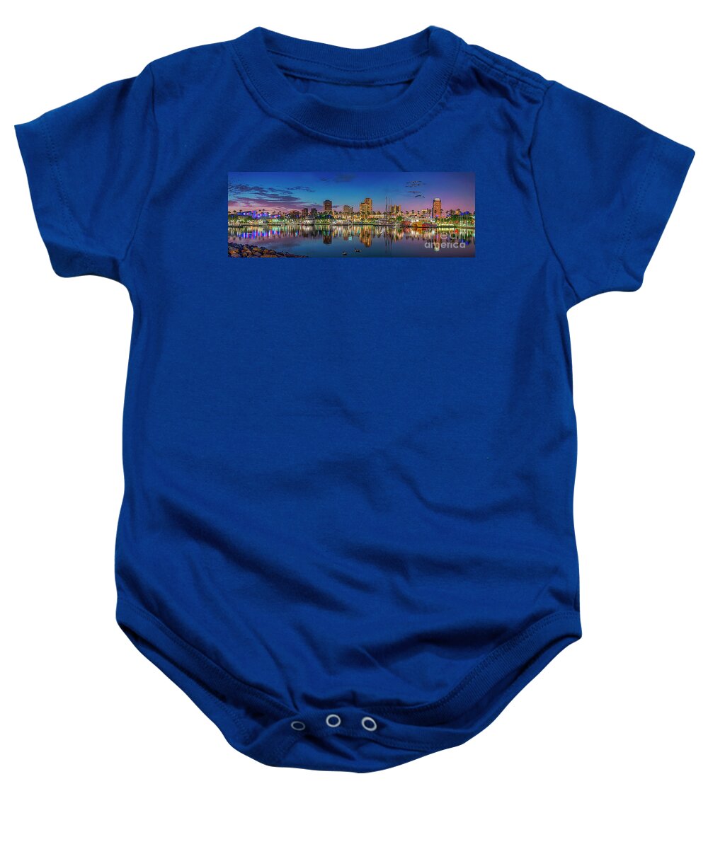 Long Beach Baby Onesie featuring the photograph Harbor Magic Hour Cityscape Vista by David Zanzinger