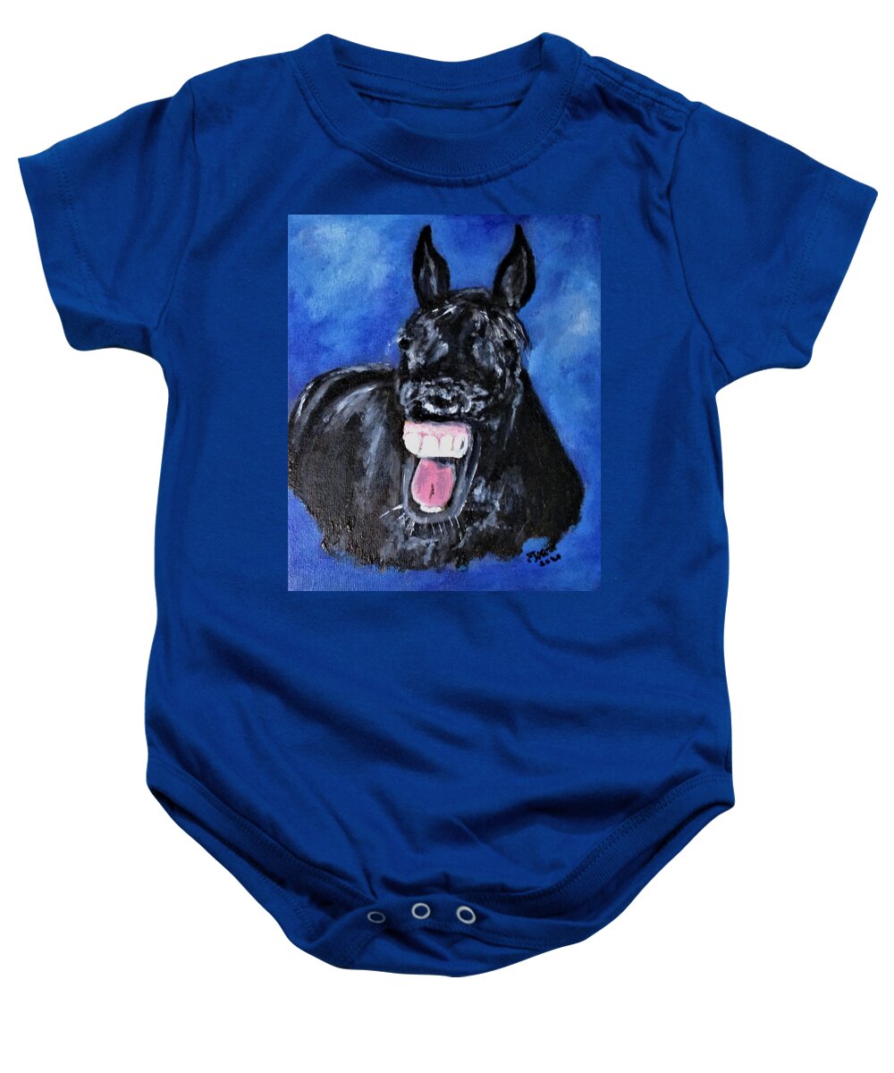 Horse Baby Onesie featuring the painting I Brushed My Teeth by Clyde J Kell