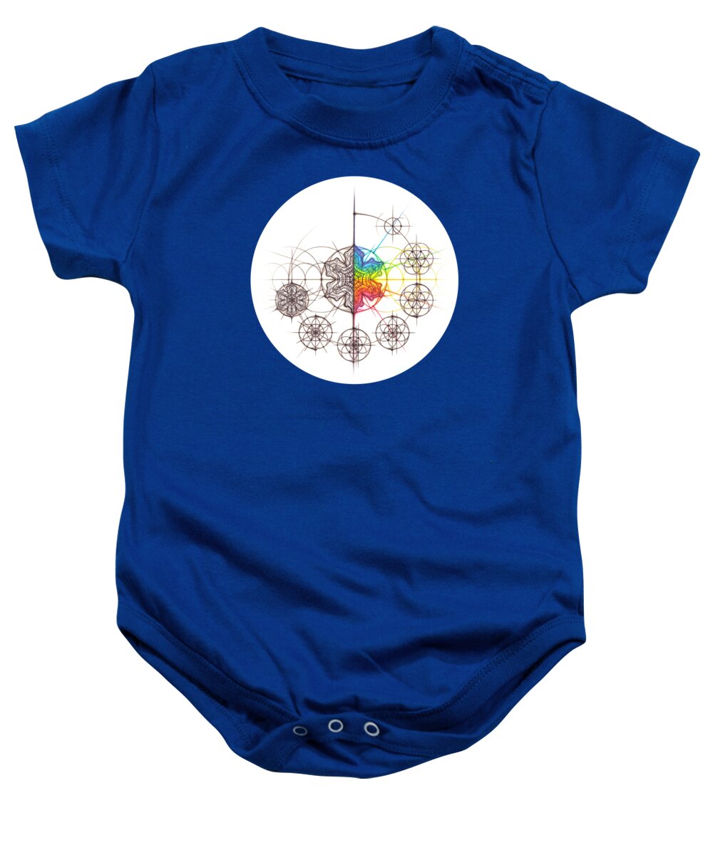Snowflake Baby Onesie featuring the drawing Intuitive Geometry Snowflake with steps Art by Nathalie Strassburg