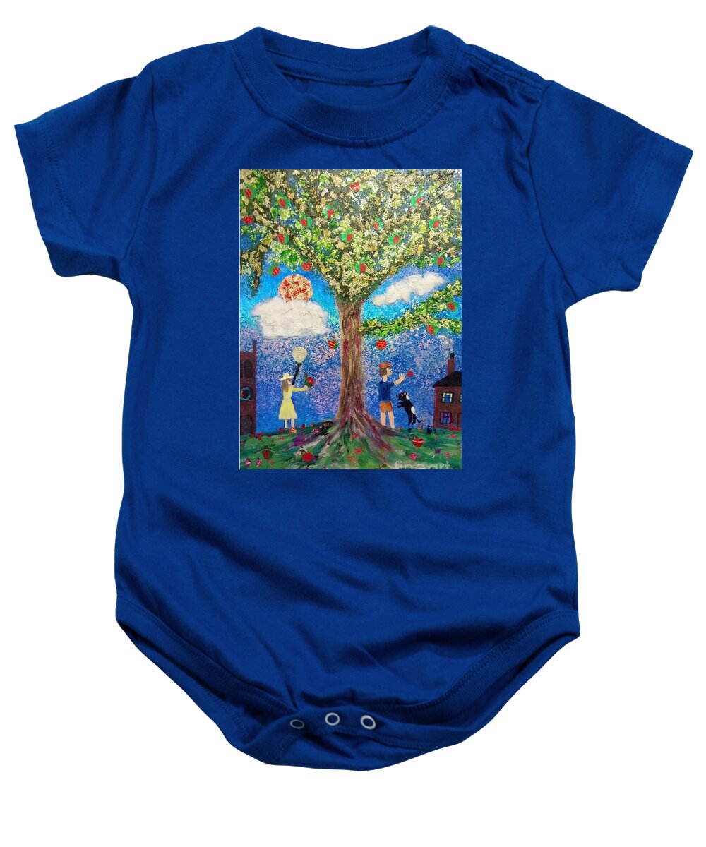 Tree Baby Onesie featuring the mixed media Investigating Gravity by David Westwood