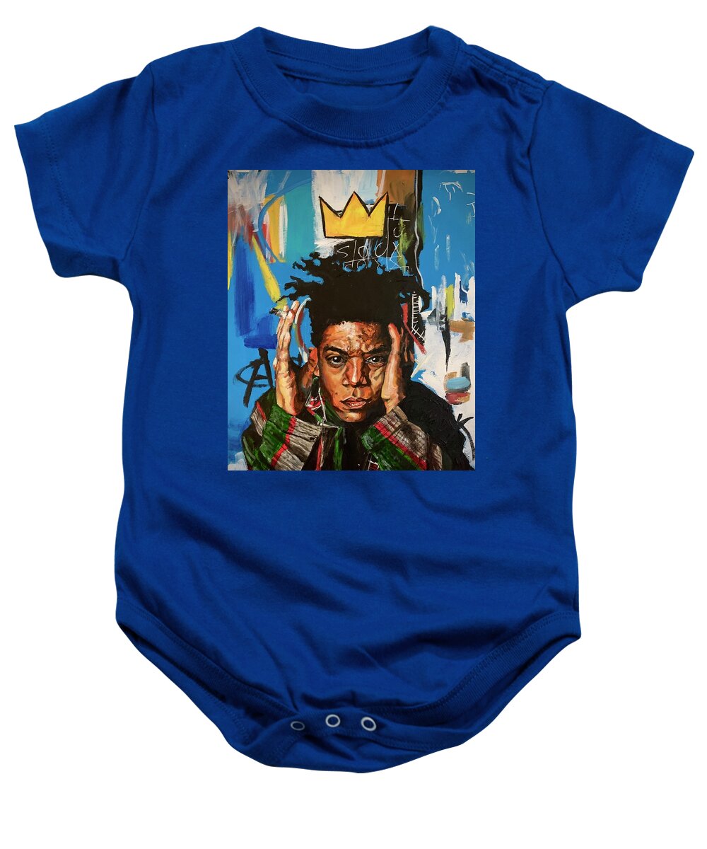 Jean-michel Basquiat Baby Onesie featuring the painting Jean-Michel Basquiat by Joel Tesch
