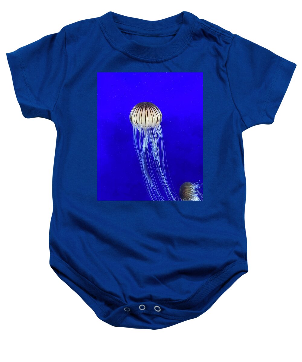 Jellyfish Baby Onesie featuring the photograph Jellyfish in the Deep Blue by Barbara Von Pagel