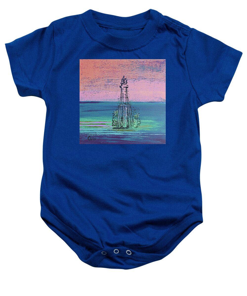 Light Baby Onesie featuring the mixed media Light on the Horizon Peach Sky by Corinne Carroll