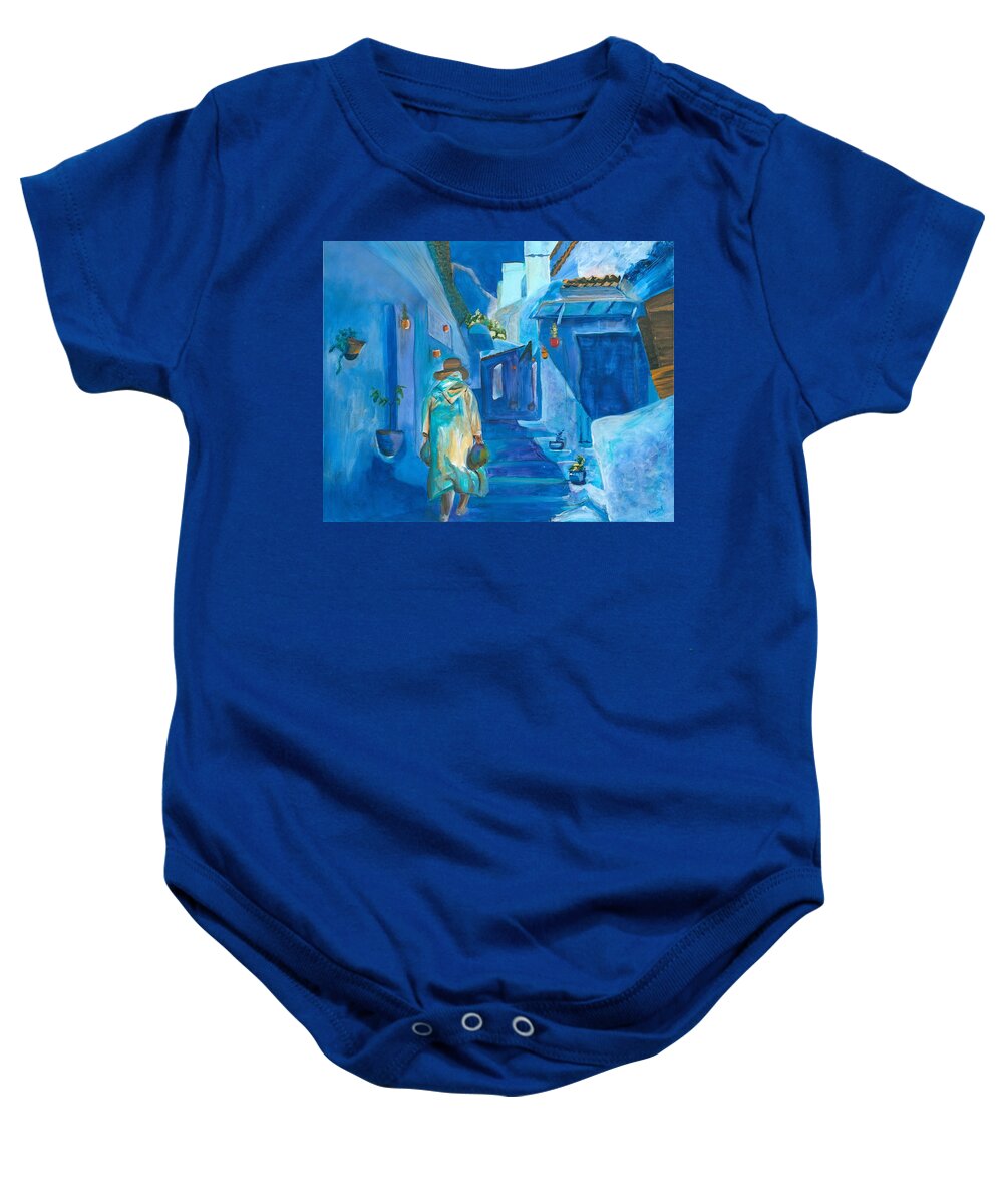 Landscape Baby Onesie featuring the painting Light in Blue by Hiroko Stumpf