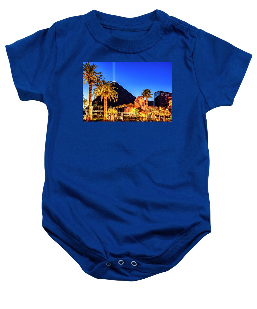 Las Vegas Baby Onesie featuring the photograph Luxor Pyramid and Sphinx of Giza, Las Vegas by Tatiana Travelways