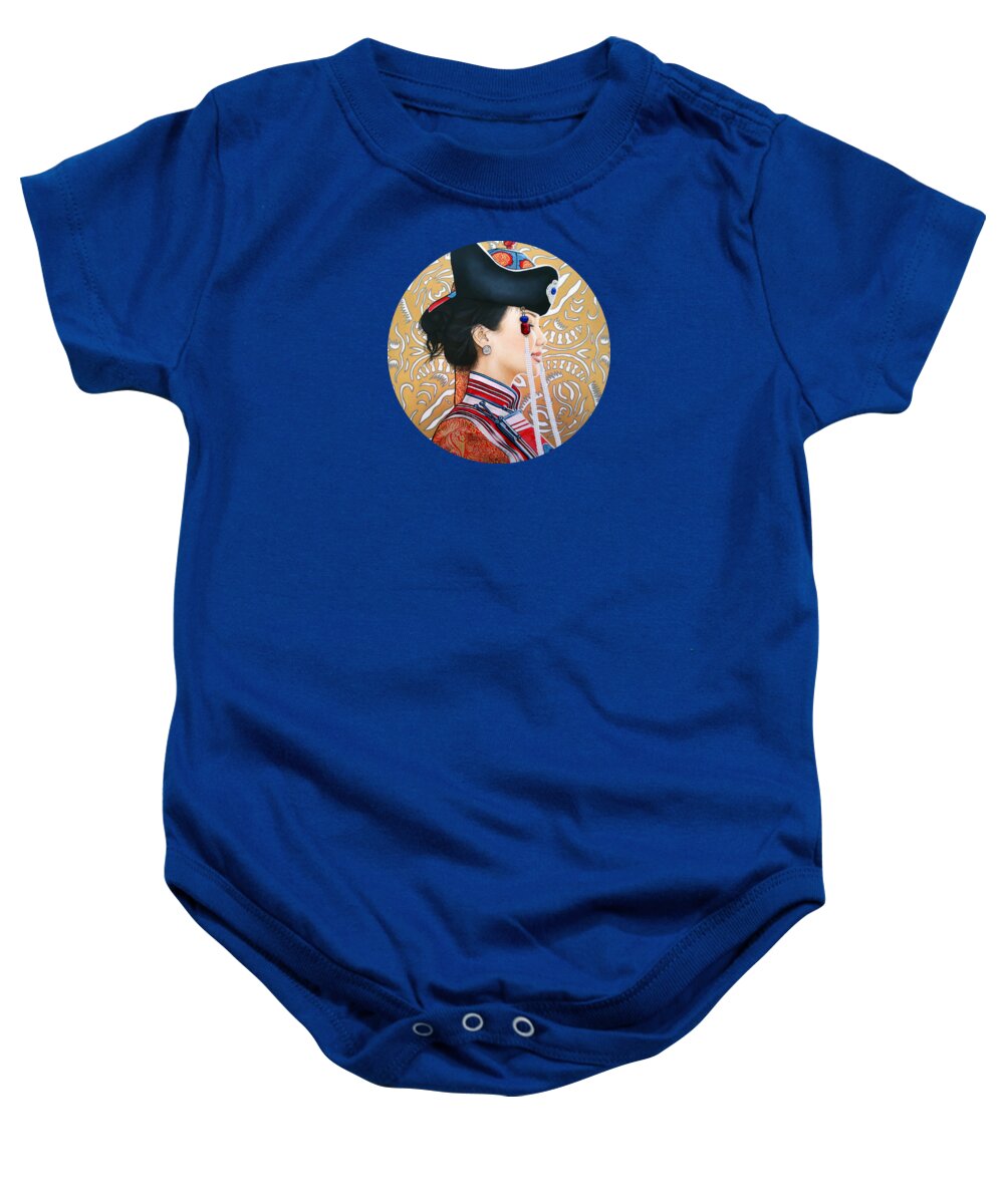 Art Baby Onesie featuring the painting Mongolian Beauty by Malinda Prud'homme