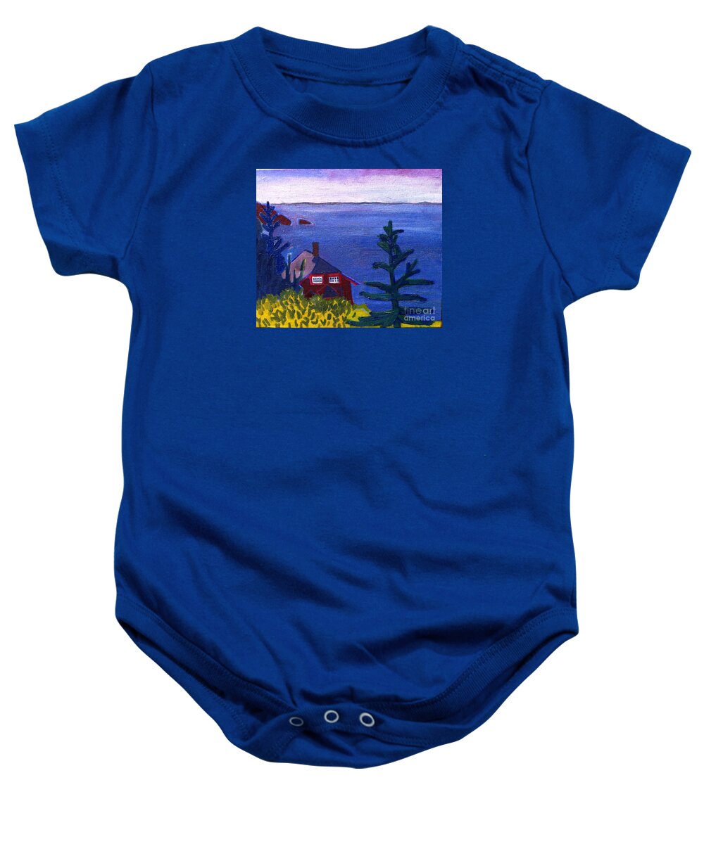 Beach Baby Onesie featuring the painting Monhegan Late Afternoon by Debra Bretton Robinson