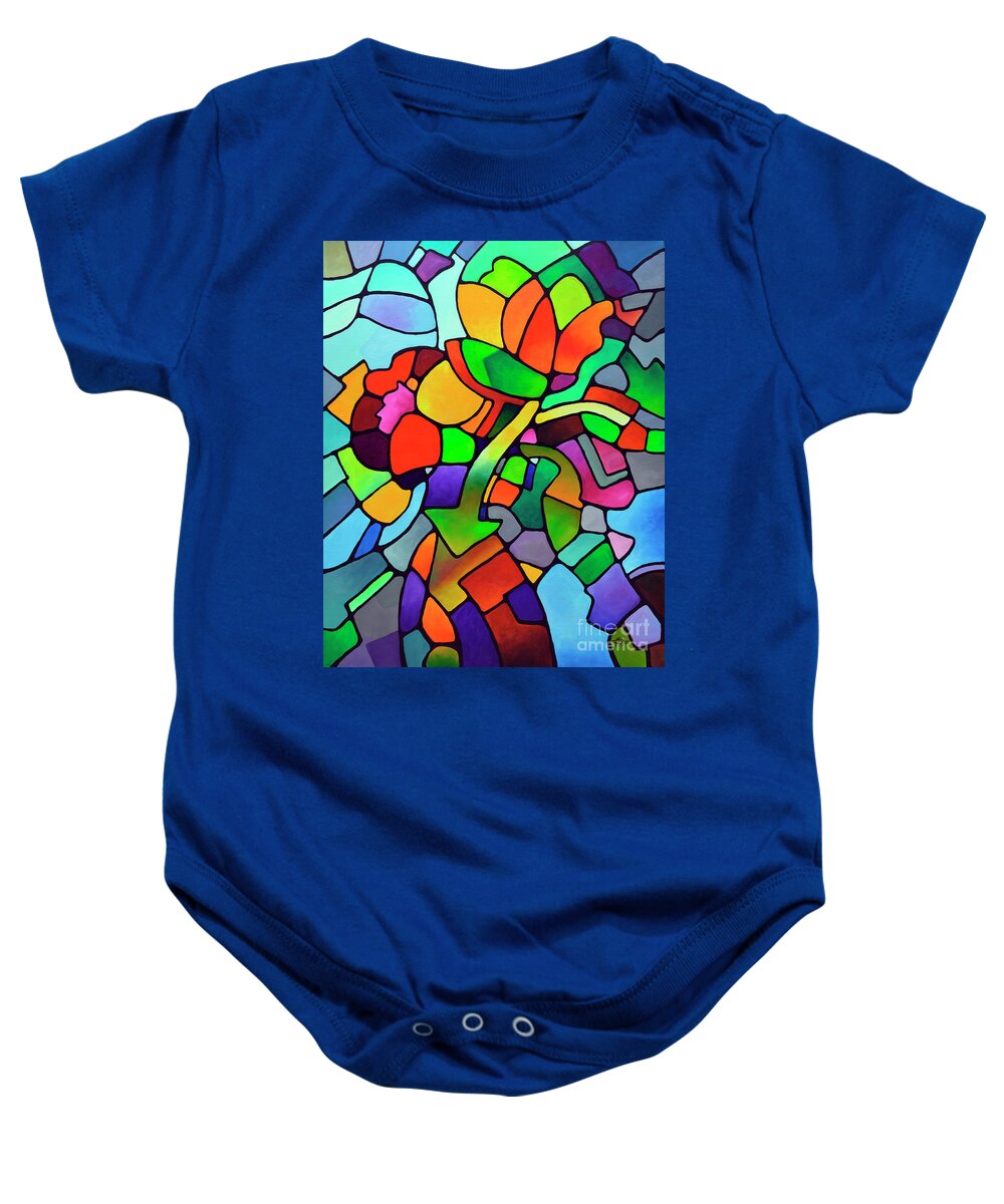 Mosaic Bouquet Baby Onesie featuring the painting Mosaic Bouquet by Sally Trace