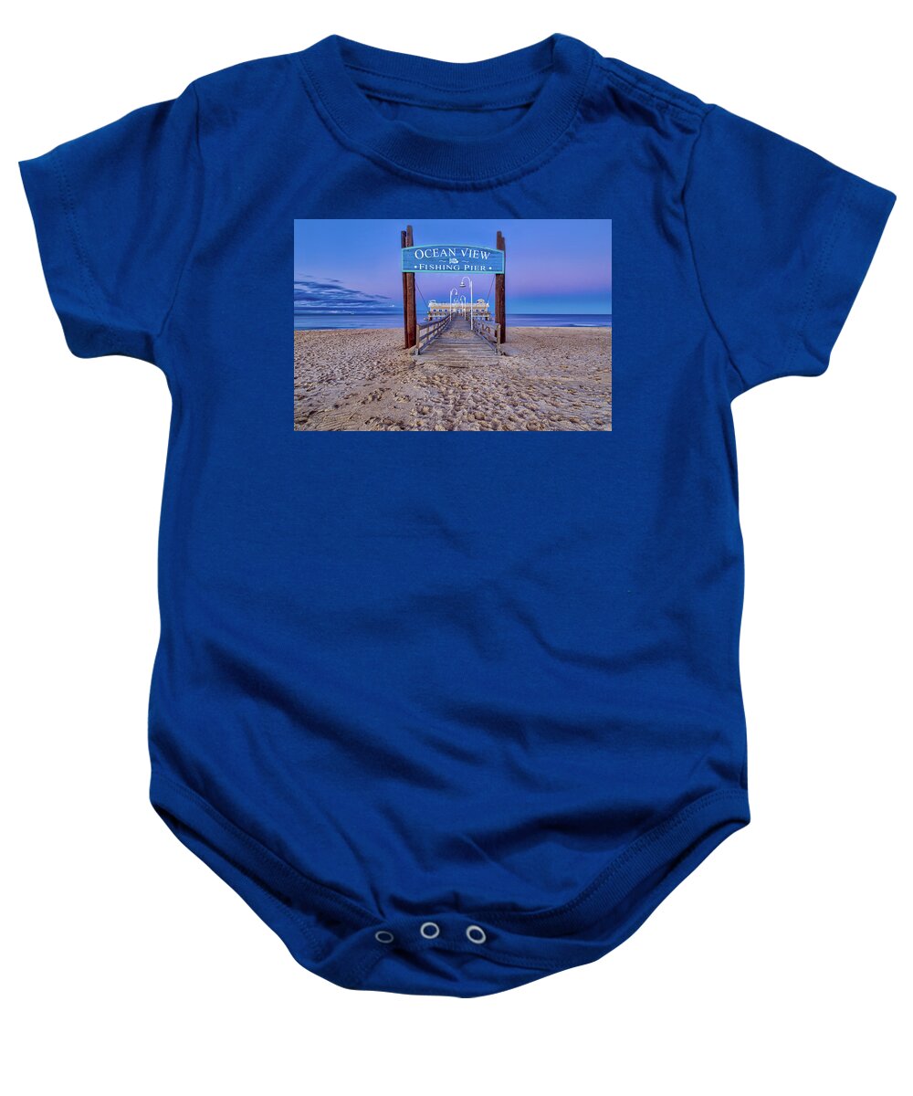 Oceanview Pier Baby Onesie featuring the photograph Oceanview Fishing Pier by Jerry Gammon