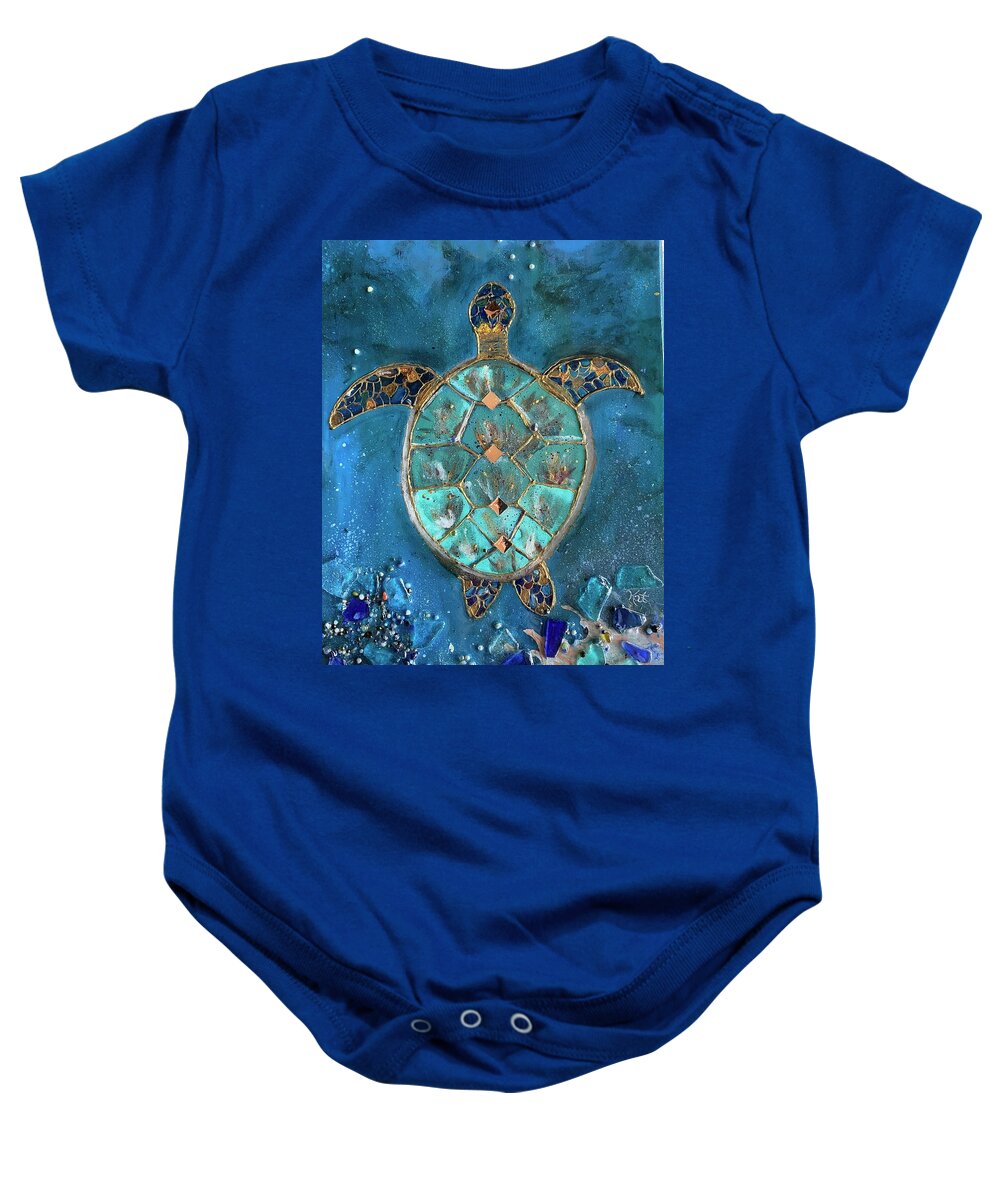 Turtle Baby Onesie featuring the mixed media Peaceful Journey by Kathy Bee