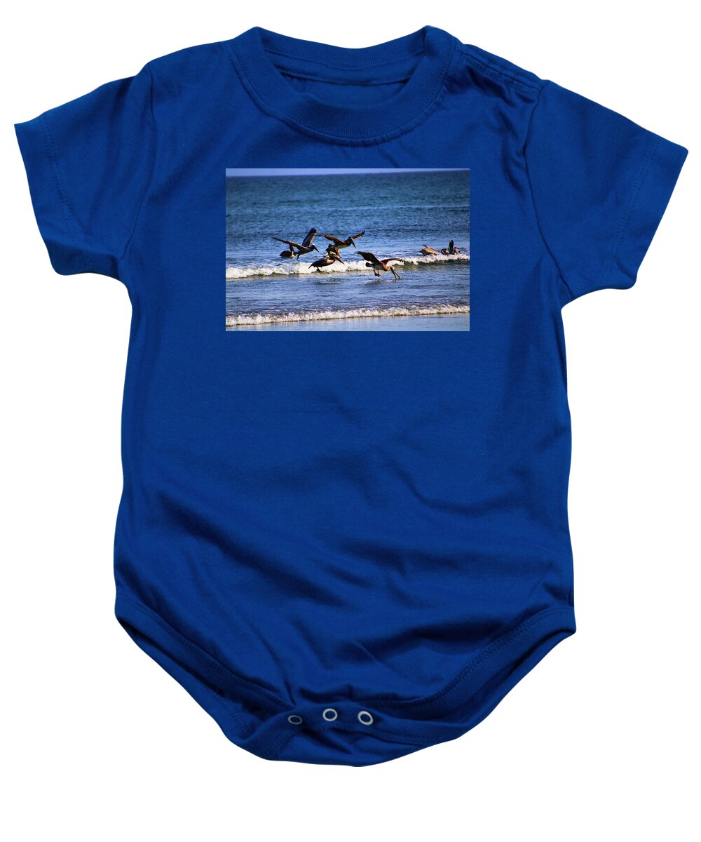 Pelicans Baby Onesie featuring the photograph Pelican Party by Marcus Jones