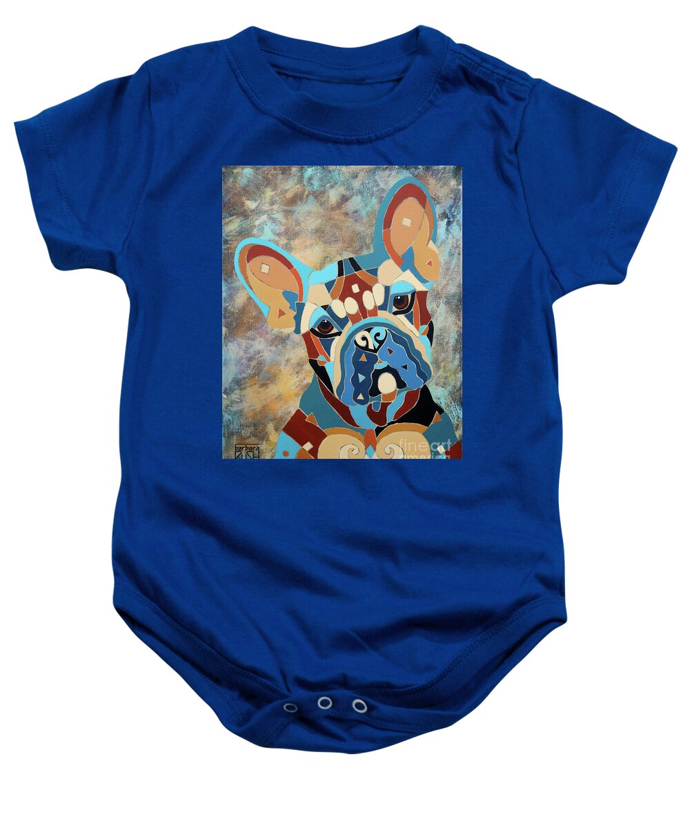 Black French Bull Dog Art Baby Onesie featuring the painting Pierre the French Bull Dog by Barbara Rush