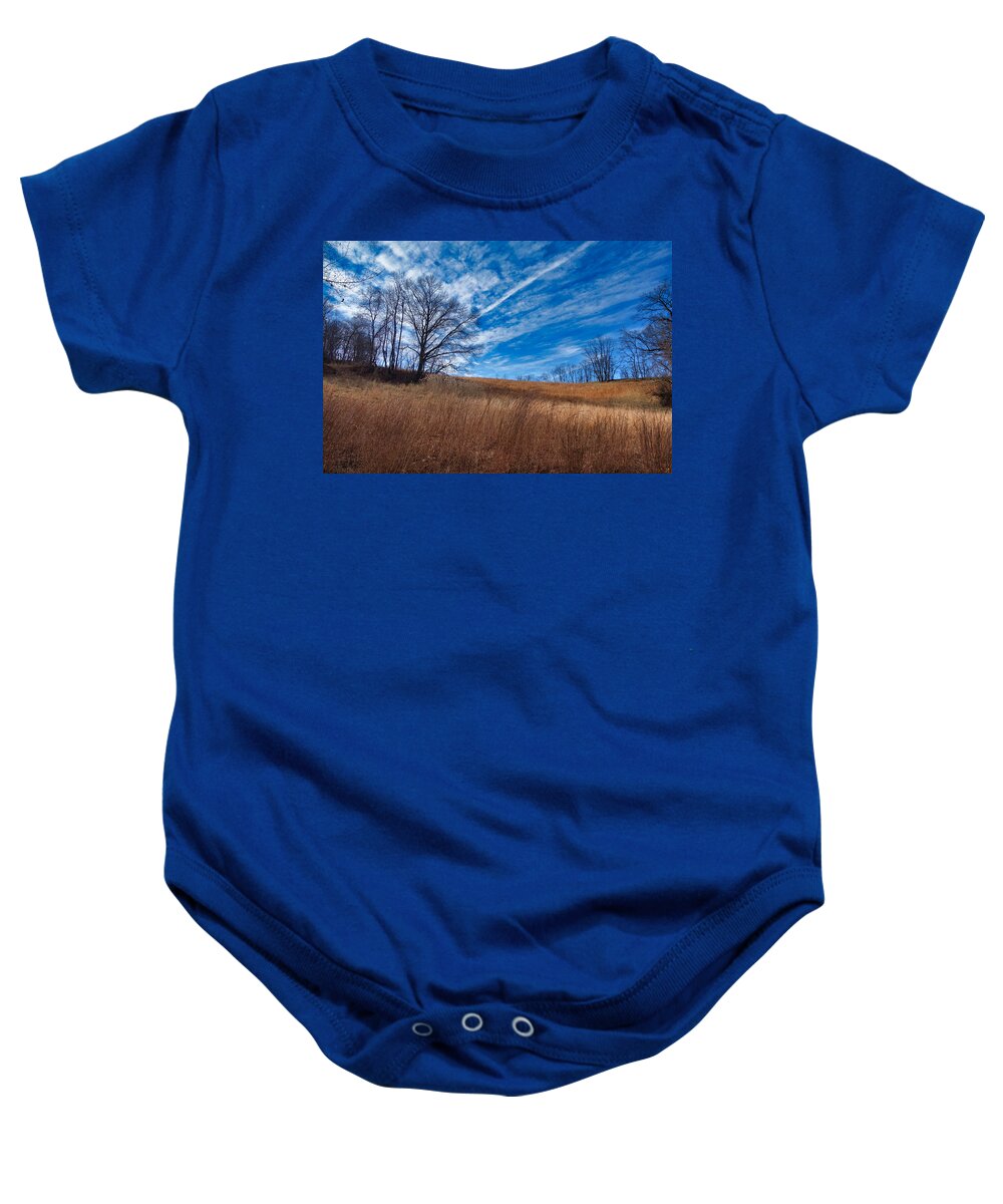 Autumn Baby Onesie featuring the photograph Grassy Hill and Beautiful Blue Sky by Russel Considine