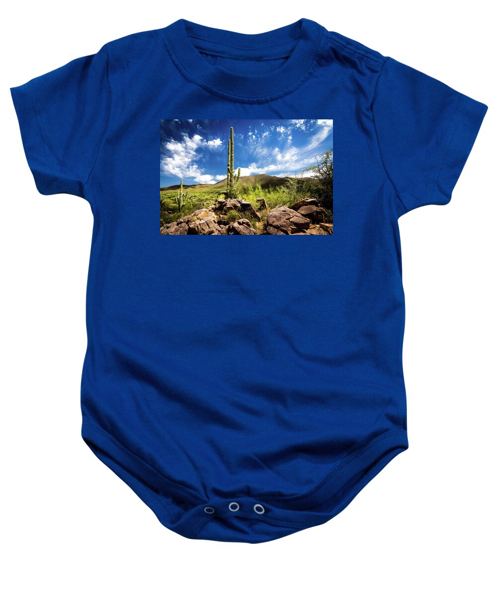 Canyon Baby Onesie featuring the photograph Saguaro Cactus in the Arizona desert by Craig A Walker