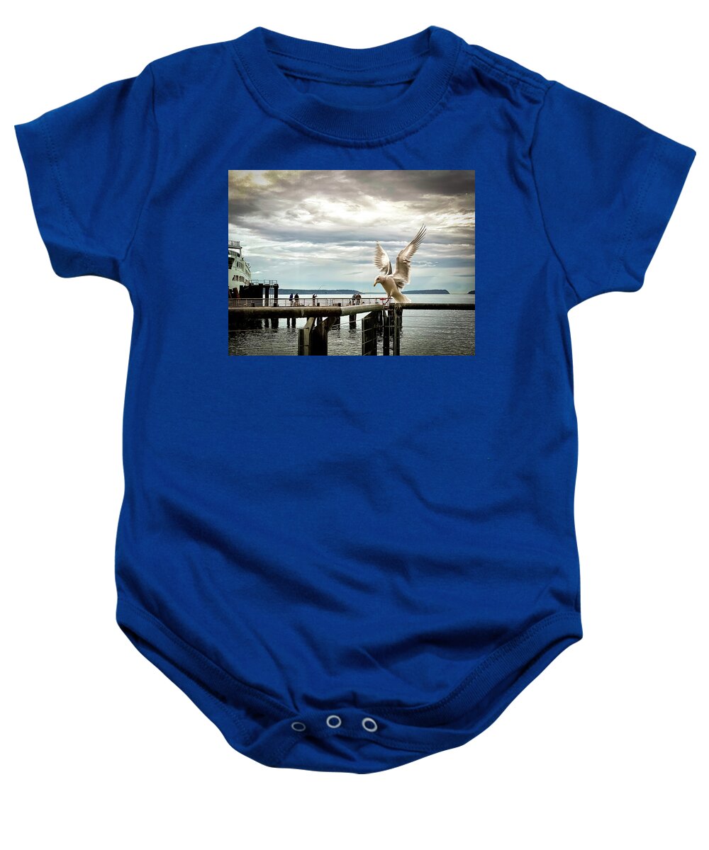 Seabird Baby Onesie featuring the photograph Seagull's landing by Anamar Pictures
