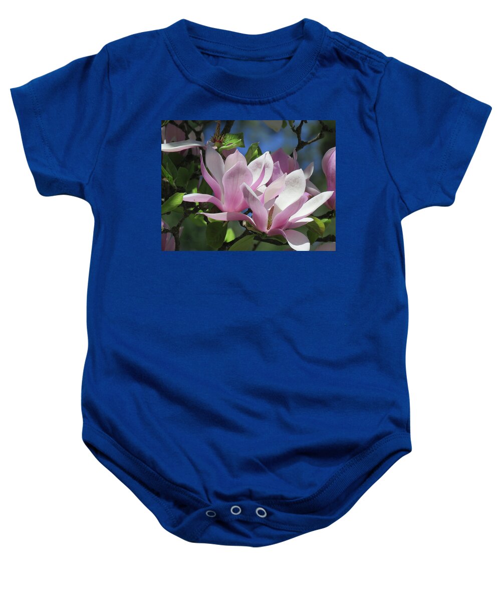 Floral Photography Baby Onesie featuring the photograph Spring in Southern Oregon - Japanese Magnoia Blossoms - Floral Photographic Art by Brooks Garten Hauschild