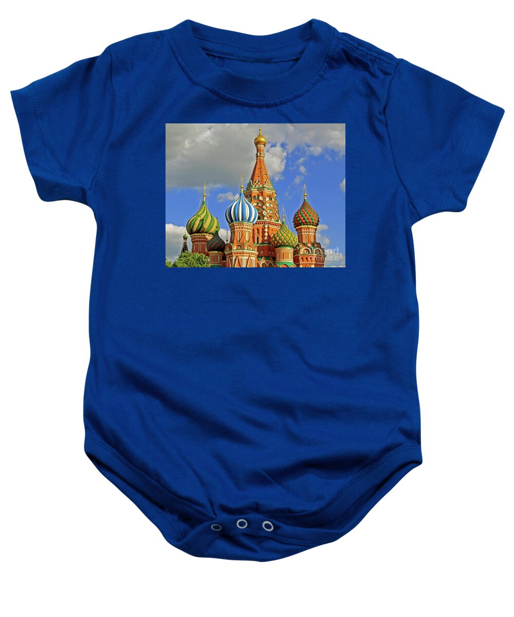 Travel Baby Onesie featuring the photograph St Basil Onion Domes by Tom Watkins PVminer pixs