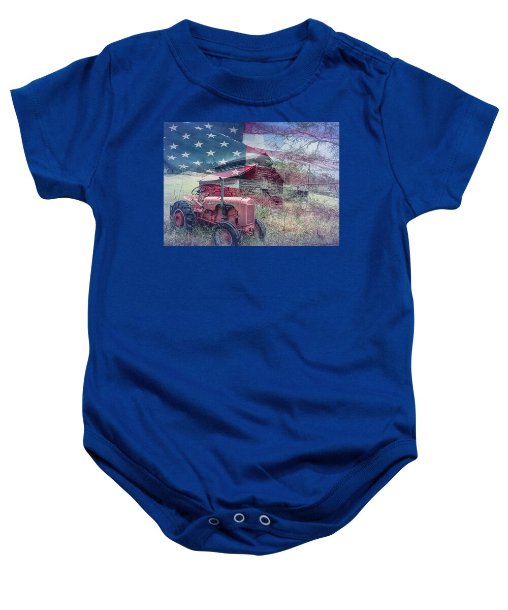 Tractor Baby Onesie featuring the photograph Stars and Stripes Forever Faded Glory by Debra and Dave Vanderlaan