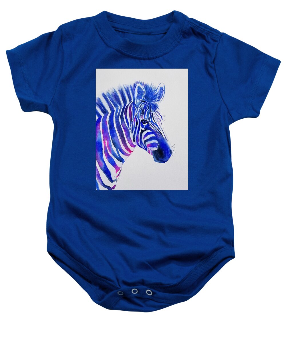 Zebra Baby Onesie featuring the painting Stripes from the Left by Ann Frederick