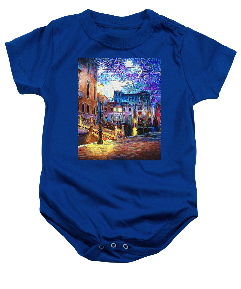 Paint Baby Onesie featuring the painting Starry night in Venice #1 by Nenad Vasic