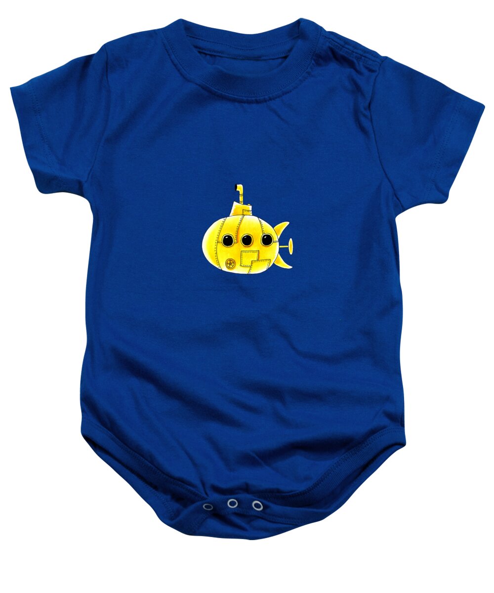 Yellow Baby Onesie featuring the mixed media Submarine by Andrew Hitchen