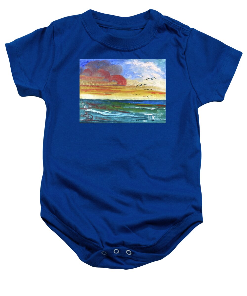 Seascape Baby Onesie featuring the painting Sunrise Sunset by Catherine Ludwig Donleycott