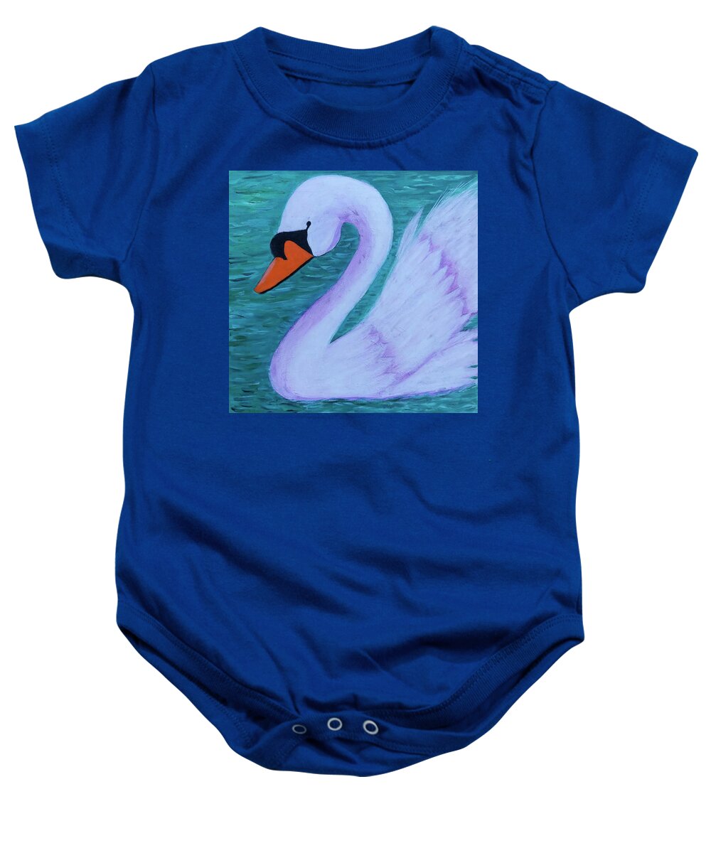 Swan Baby Onesie featuring the painting Swan by Sue Gurland